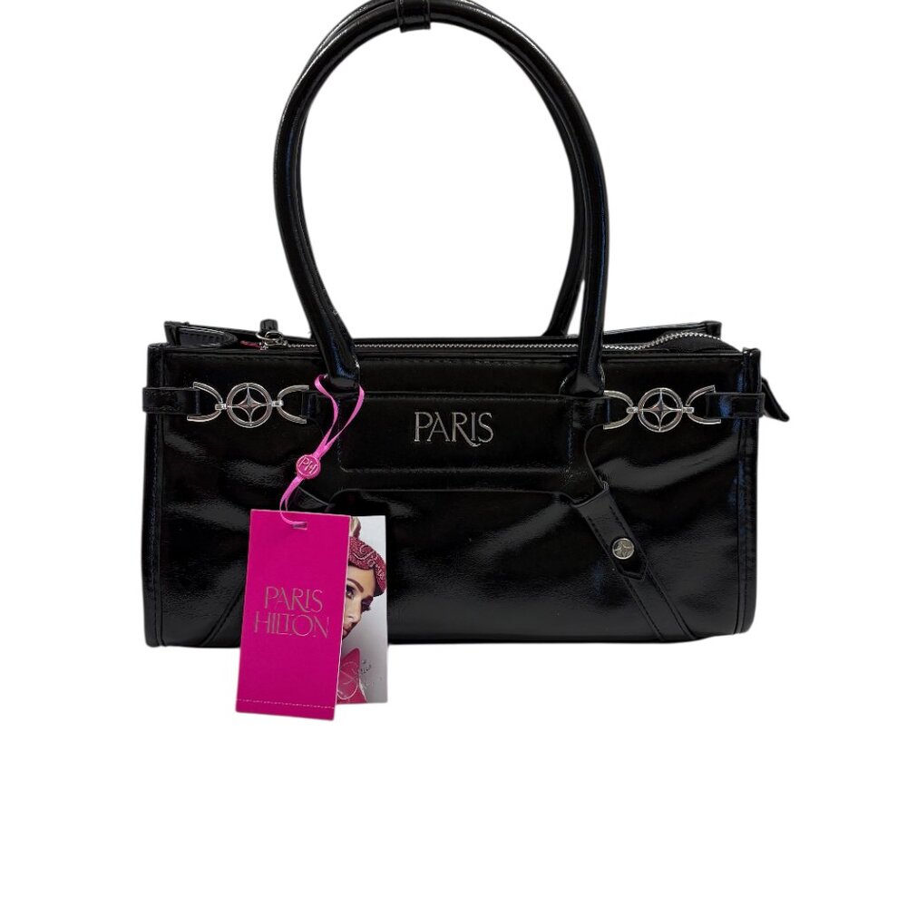 Paris Hilton Harness EW Med. Tote -Vegan Patent Leather- Black - NWT